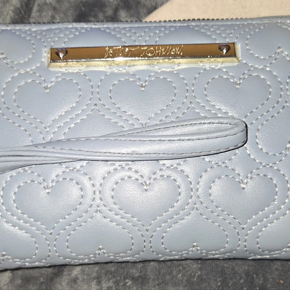 Betsey Johnson Handbags - Betsey Johnson Blue Faux Leather Heart Stitched Zip Around Wallet/Wristlet